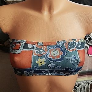 NWOT MANX batik bandeau swim top blue org grn S